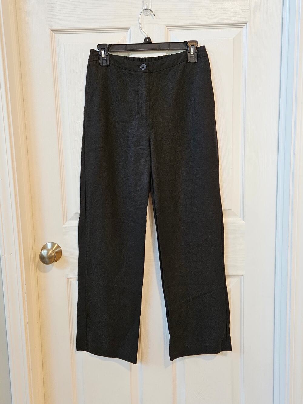 Eileen Fisher Petite PS Black Organic Linen Lyocell Pull On Straight Leg Pants